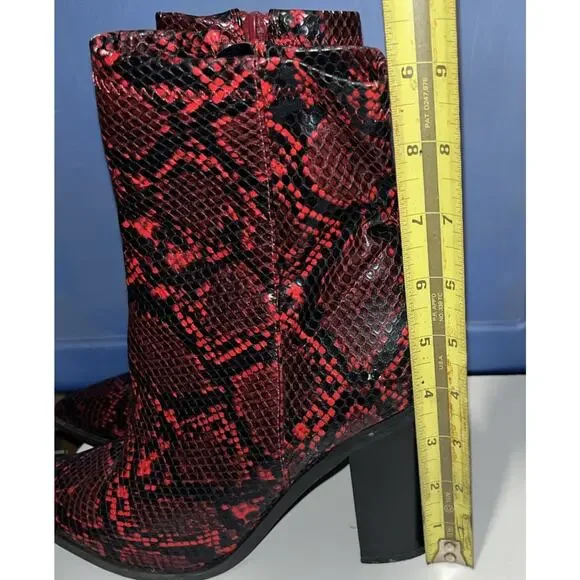 Womens Size 7 Kady Red Ankle Snake Skin Faux Leather Boots Pointy Toe Fashonnova - Picture 5 of 12